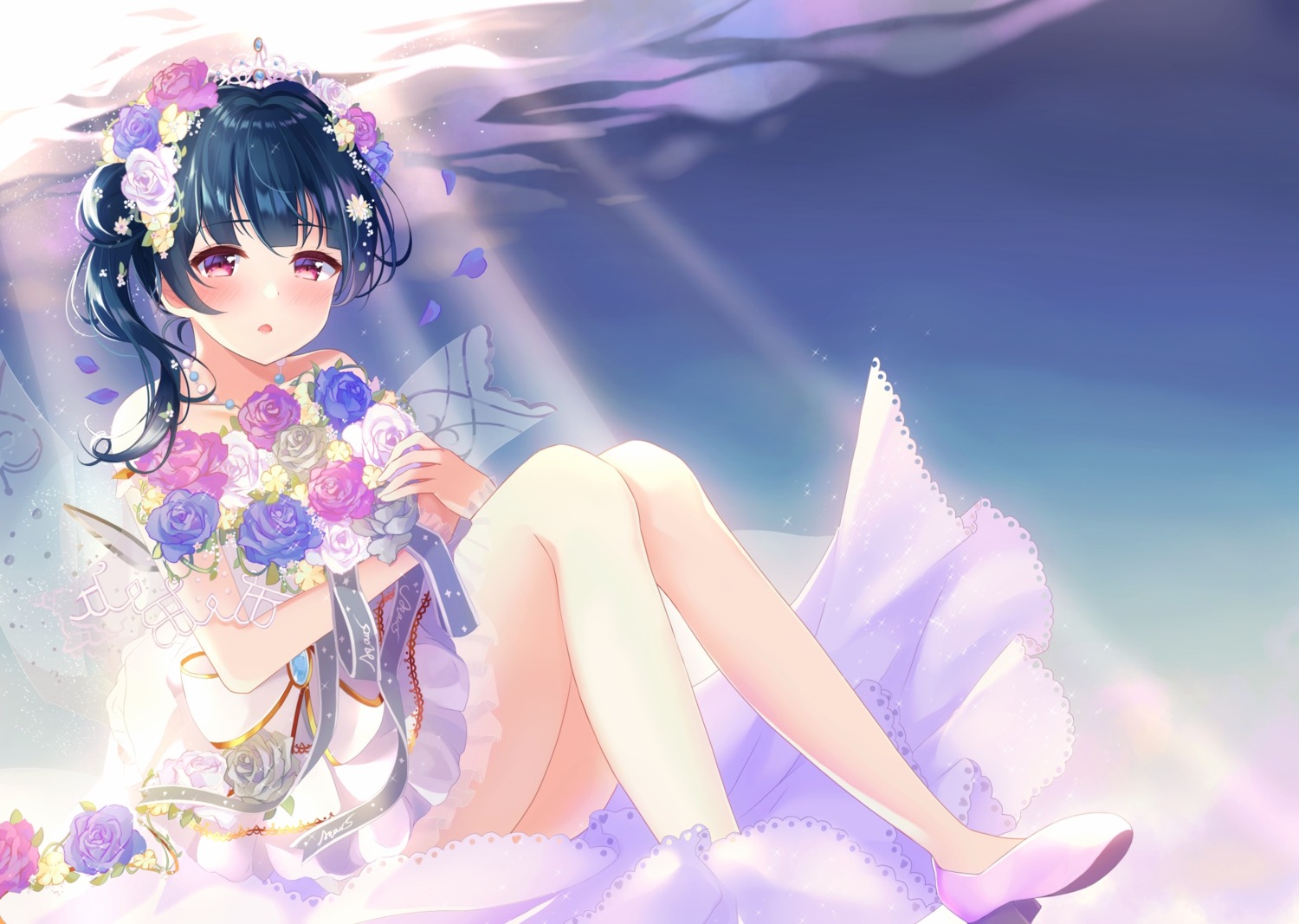 depe dress heels love_live!_sunshine!! skirt_lift tsushima_yoshiko