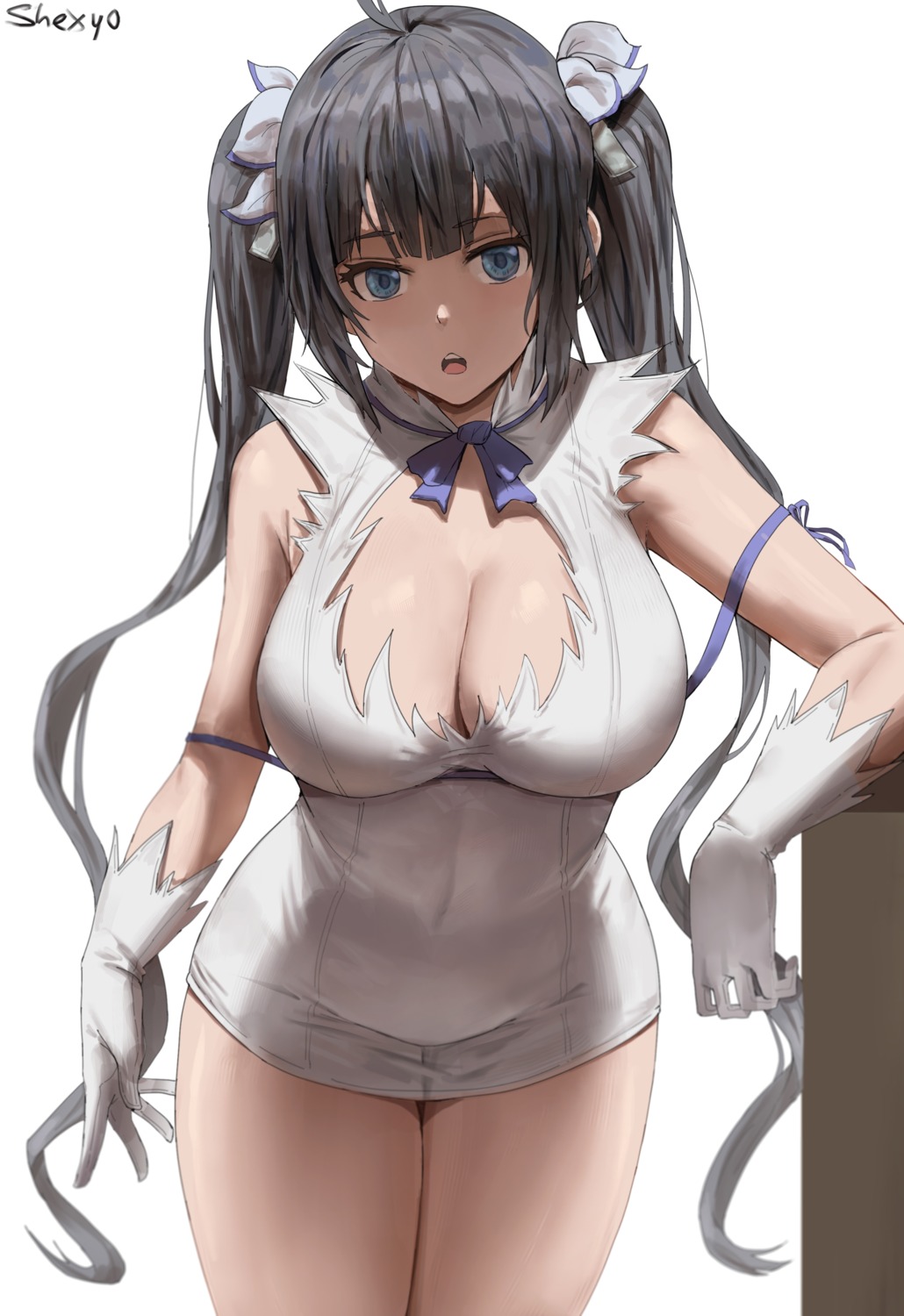 cleavage dress dungeon_ni_deai_wo_motomeru_no_wa_machigatteiru_darou_ka hestia_(danmachi) no_bra shexyo