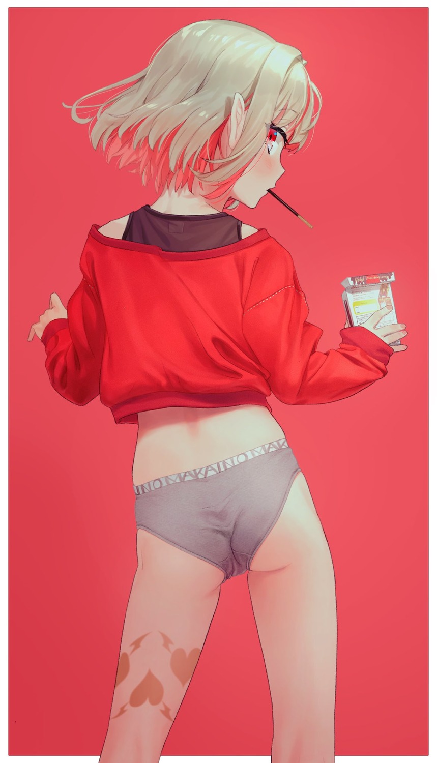 ass cameltoe loli makaino_ririmu nijisanji nijisanji_gamers pantsu pointy_ears sabamen sweater tattoo