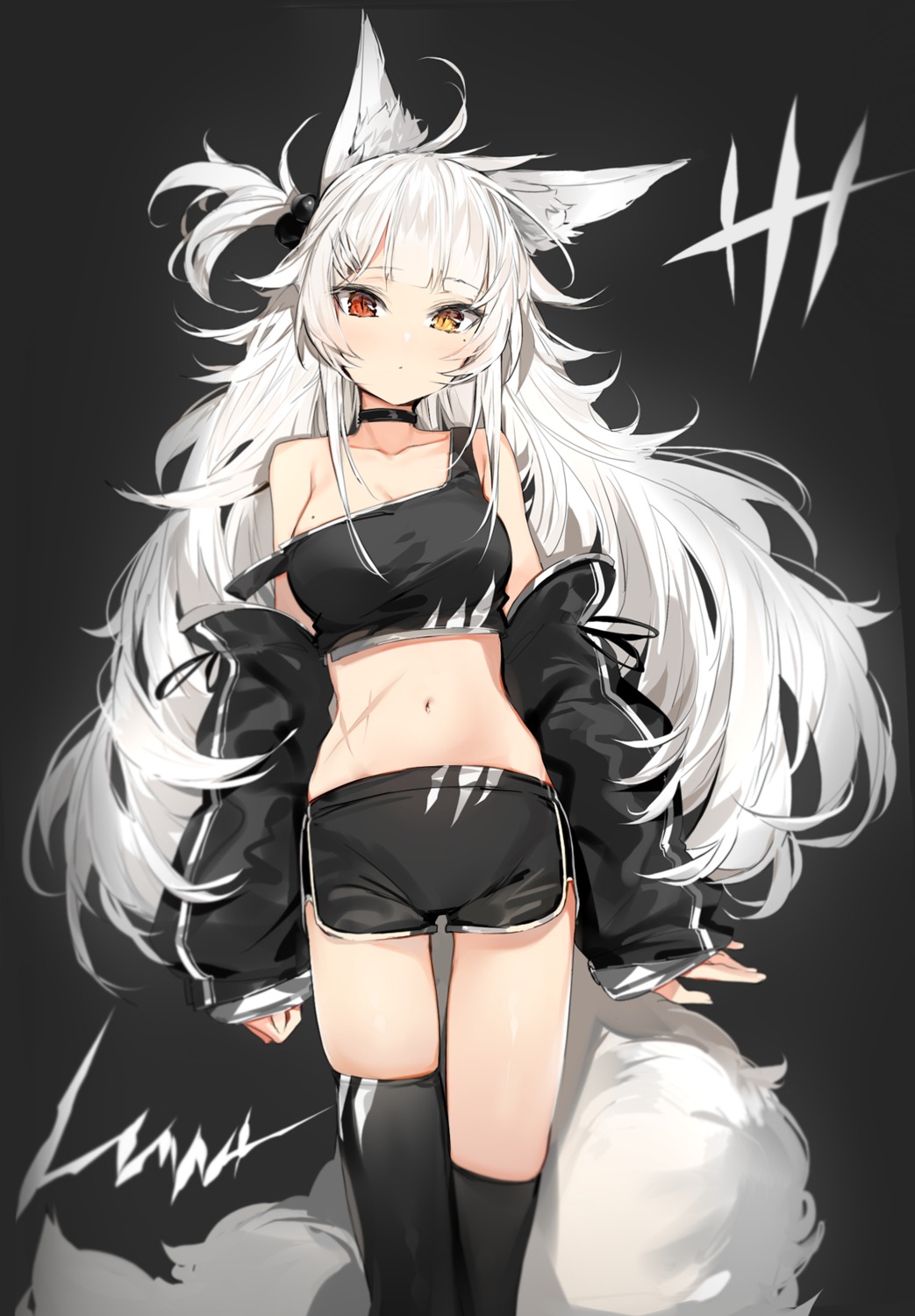 animal_ears cleavage heterochromia kitsune silver_(chenwen) tail thighhighs