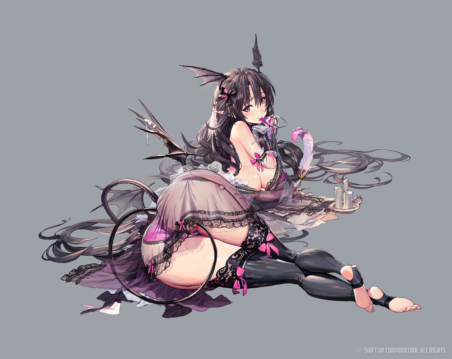 ass bra destiny_child lingerie mircalla pantsu punc_p see_through shift_up stockings thighhighs wings