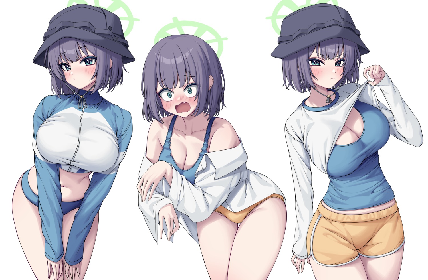 bikini blue_archive cleavage dress_shirt halo metaljelly pantsu shirt_lift sorai_saki swimsuits undressing