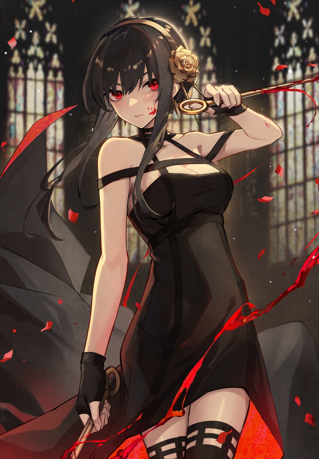 blood dress eisuto no_bra spy_x_family thighhighs weapon yor_briar