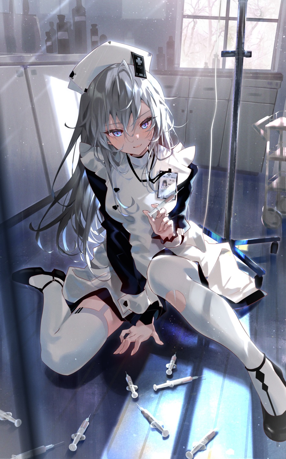 arutera nurse skirt_lift stockings thighhighs torn_clothes