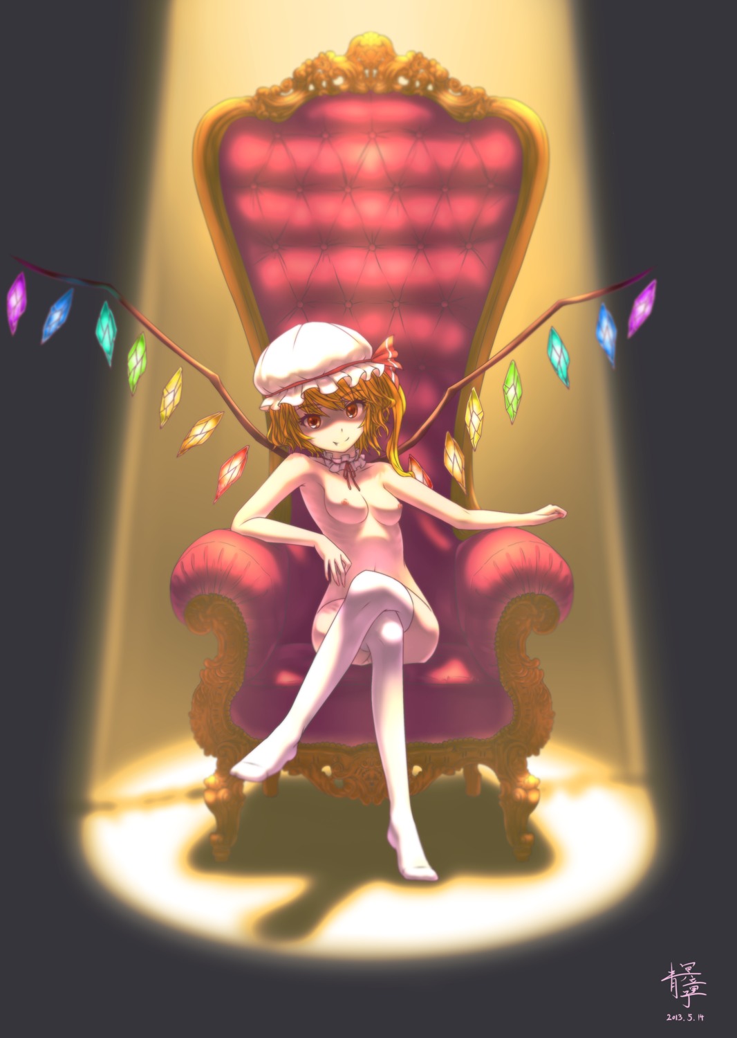 ao_mei_douji flandre_scarlet loli naked nipples thighhighs touhou wings