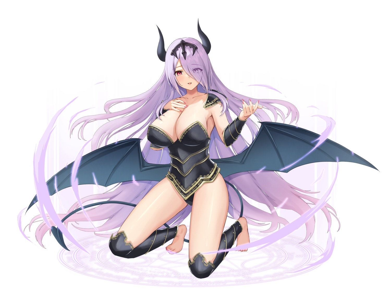 armor horns leotard no_bra pointy_ears sauvignon tail wings