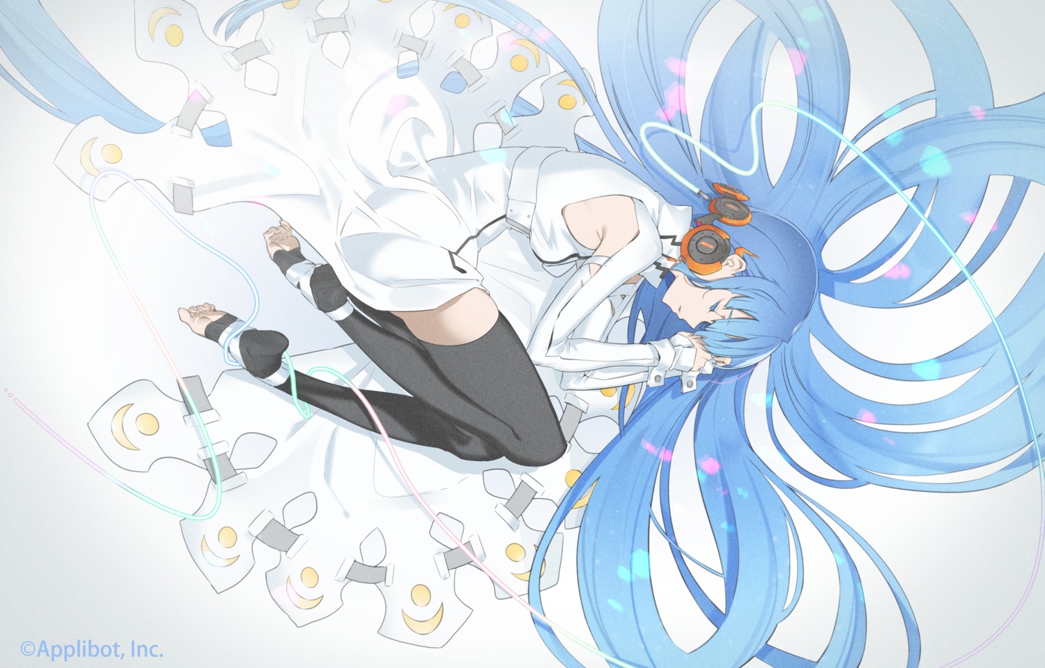 aurora_(seven's_code) headphones nanase_miri seven's_code skirt_lift thighhighs