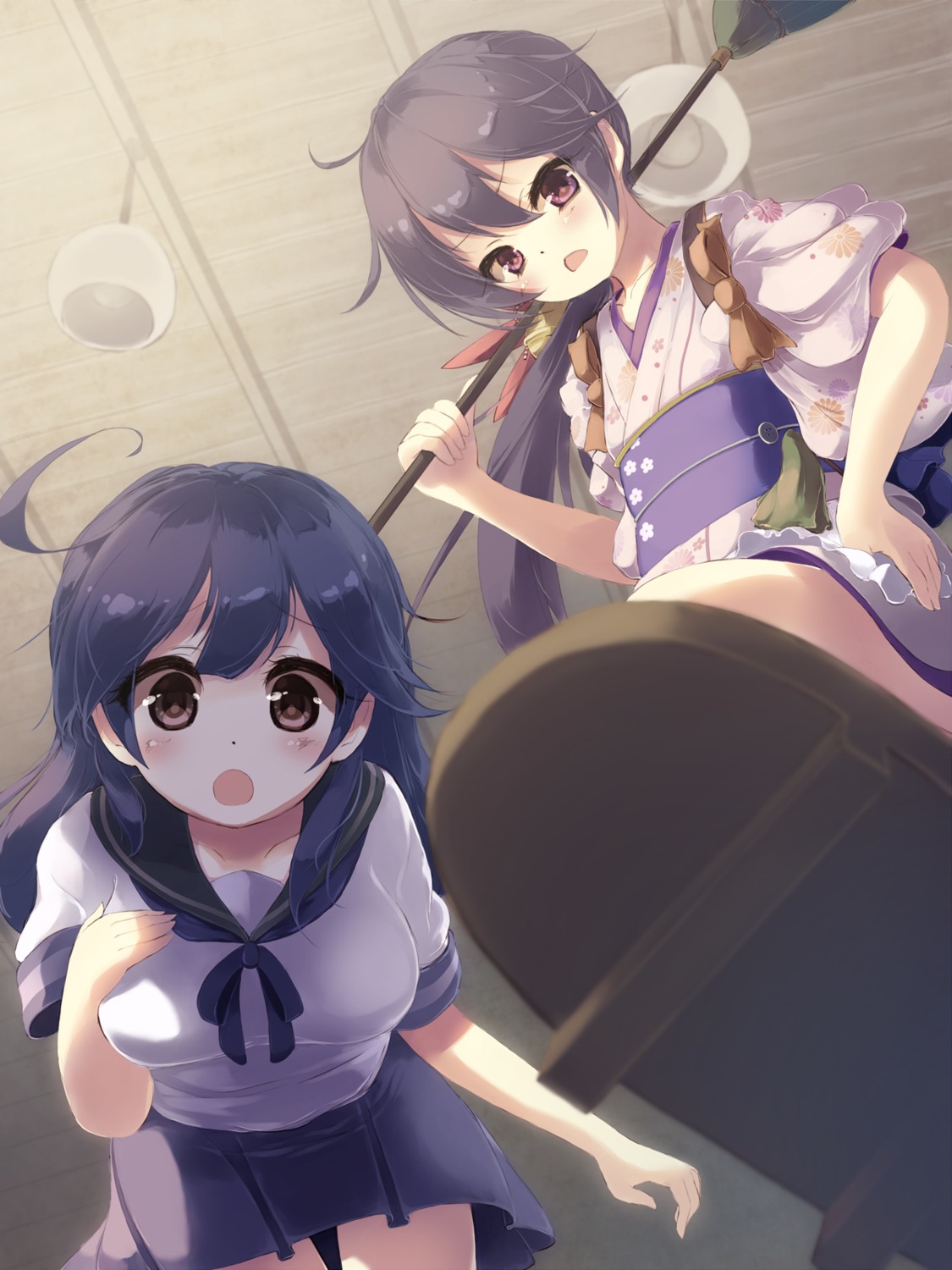 akebono_(kancolle) kantai_collection kimono seifuku ushio_(kancolle)