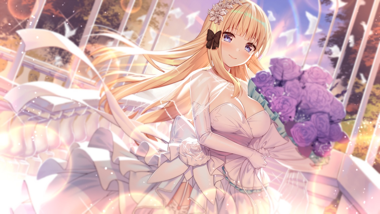 akusema cleavage dress no_bra princess_connect princess_connect!_re:dive sasaki_saren see_through skirt_lift stockings thighhighs wedding_dress