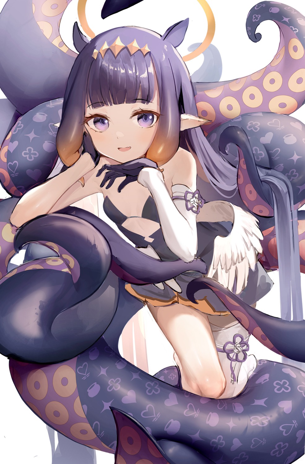 angel dampi dress hololive hololive_english loli ninomae_ina'nis no_bra pointy_ears tentacles thighhighs wings