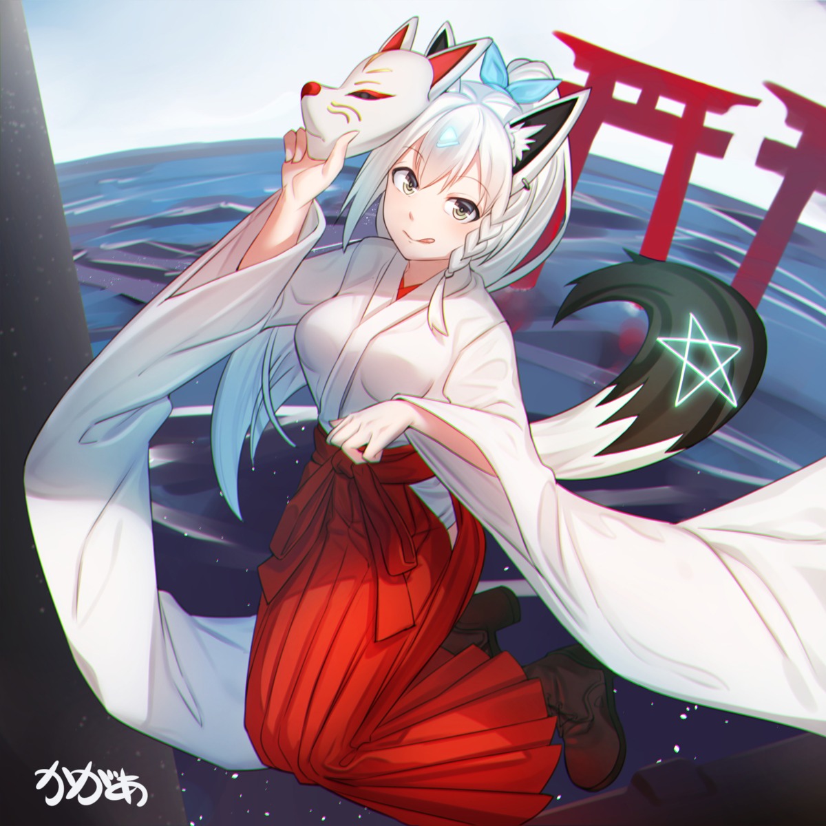 animal_ears arpeggio_kaga heels hololive hololive_gamers japanese_clothes kitsune miko shirakami_fubuki tail