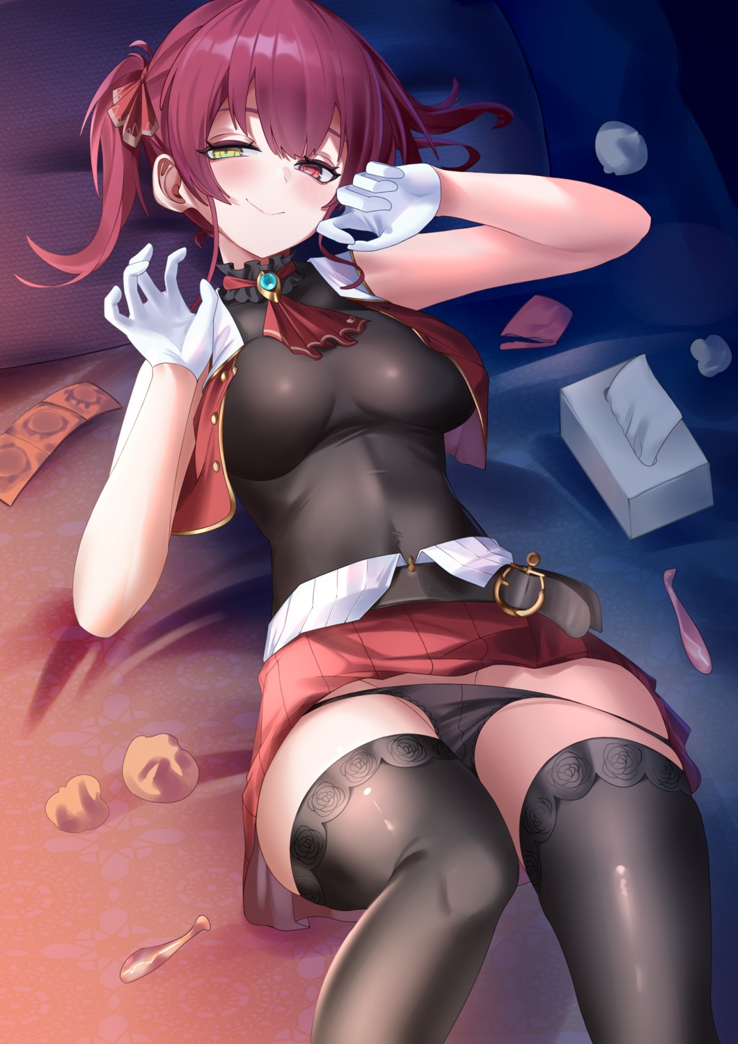 cum heterochromia hololive houshou_marine pantsu panty_pull shi_le_yuan skirt_lift thighhighs