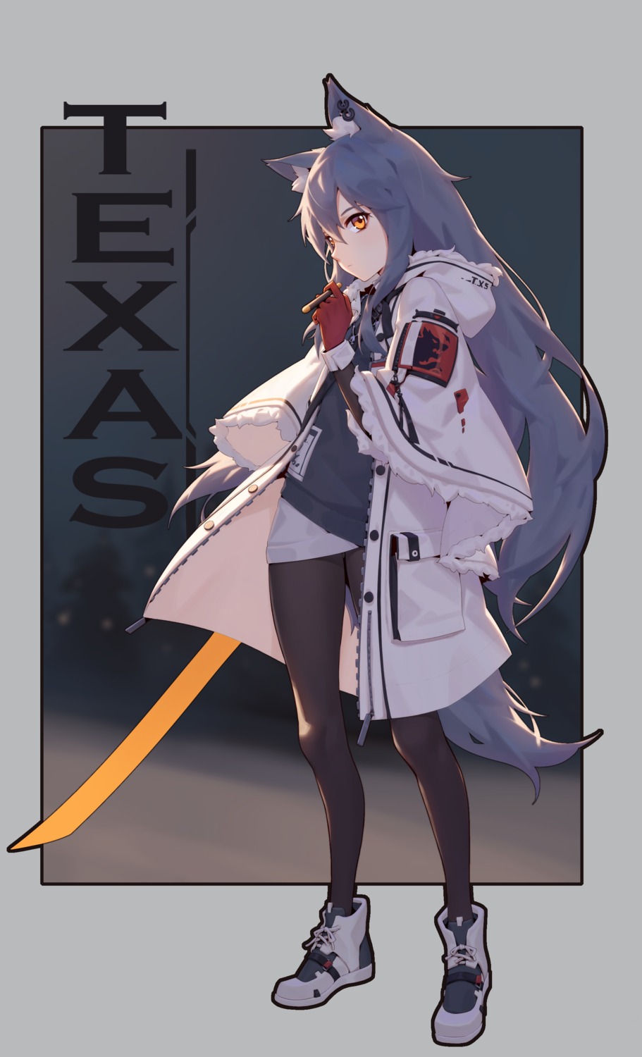 animal_ears arknights chunrijun_(springer) pantyhose sweater sword tail texas_(arknights)