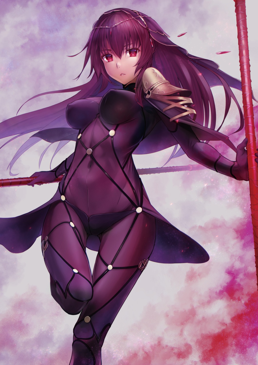 armor bodysuit celeryma erect_nipples fate/grand_order scathach_(fate/grand_order) weapon