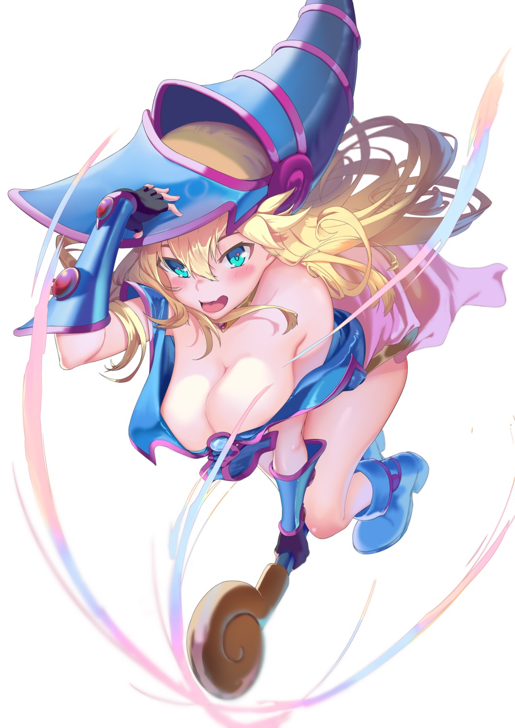 armor breasts dark_magician_girl jliaan no_bra open_shirt weapon witch yugioh