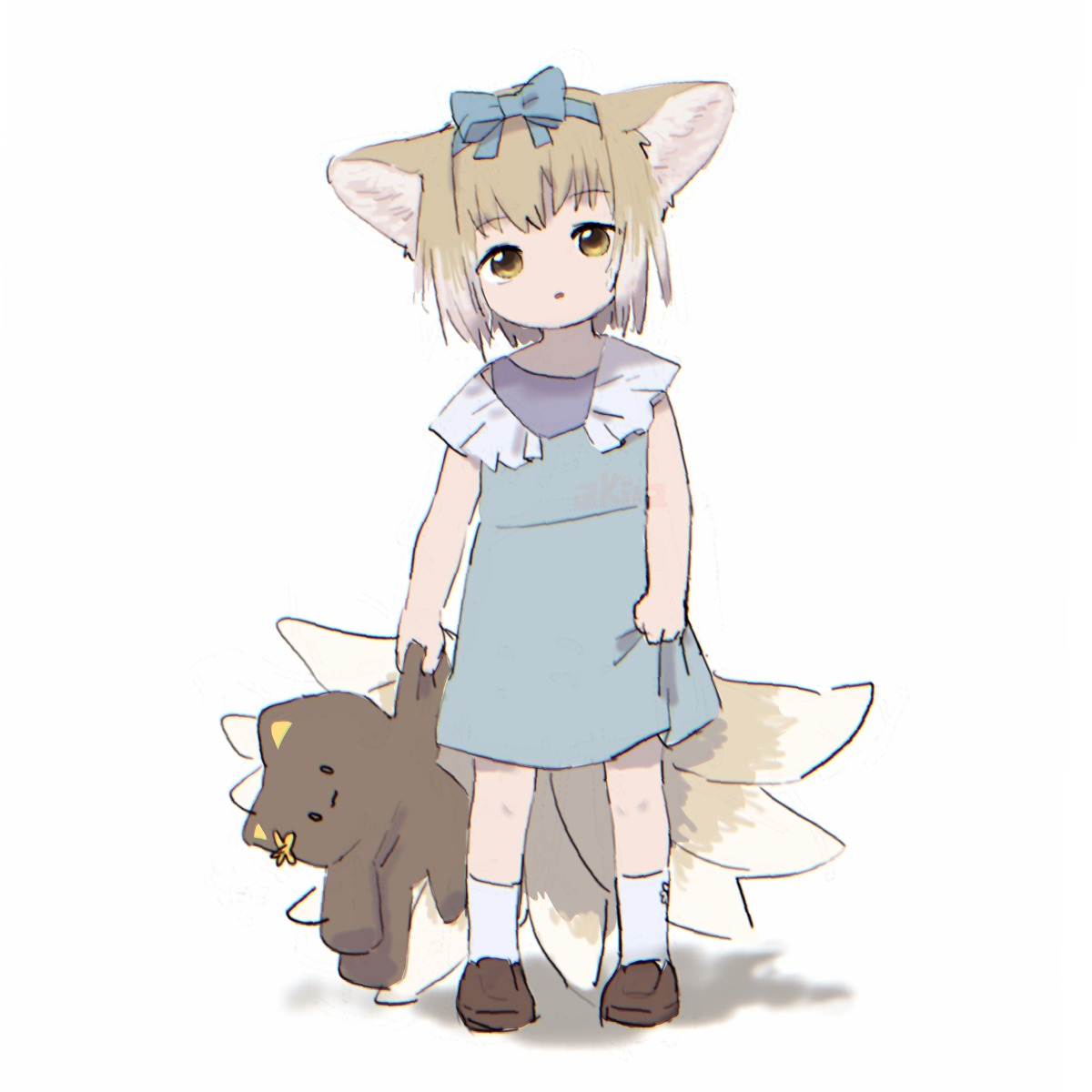 animal_ears arknights dress kitsune niwatori_(akira_207) sketch suzuran_(arknights) tail