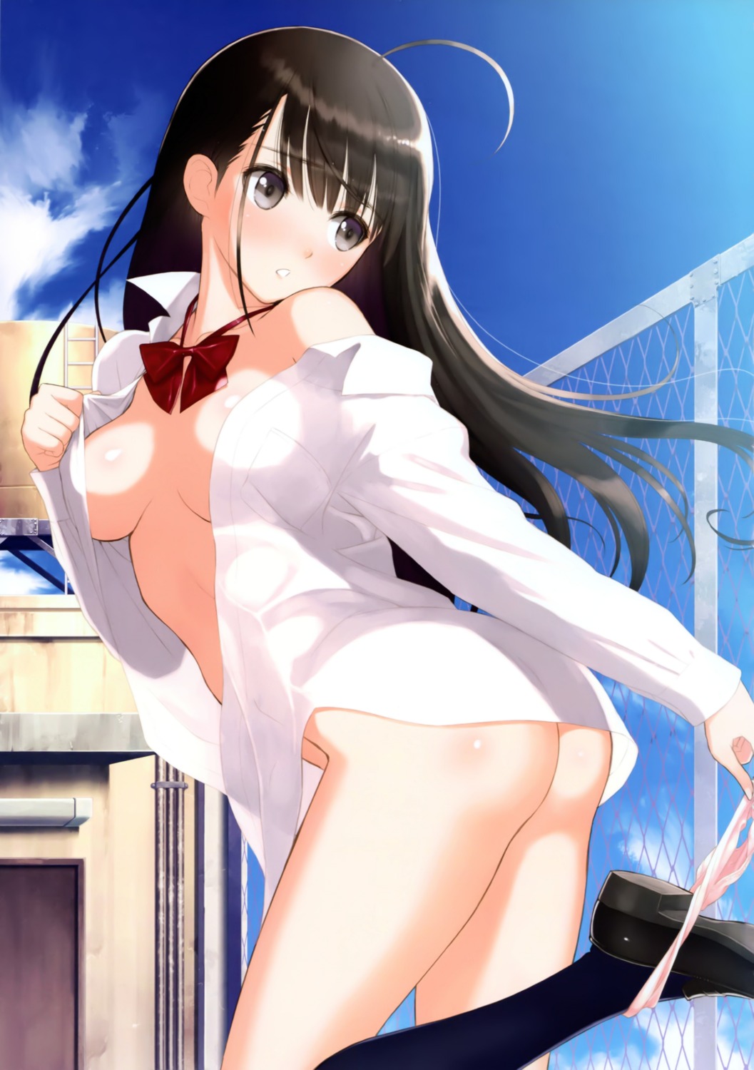 ass cleavage dress_shirt no_bra open_shirt pantsu panty_pull tony_taka undressing