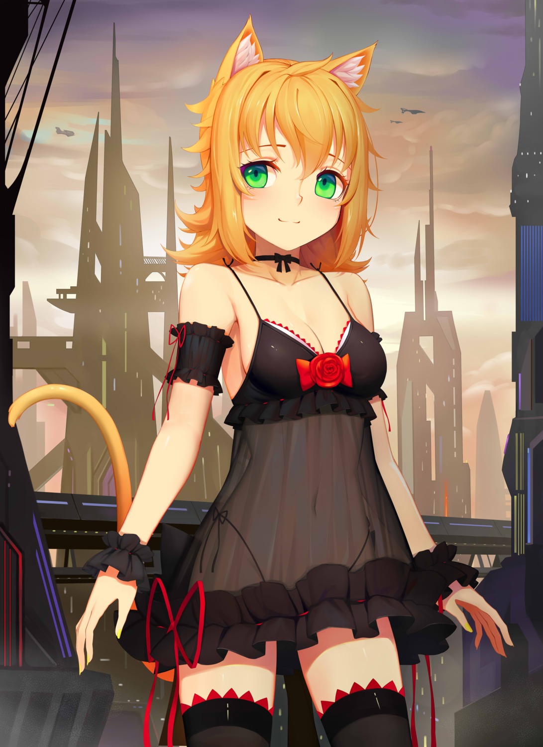 animal_ears cleavage dress nekomimi pantsu see_through sonikey0_0 string_panties tail thighhighs