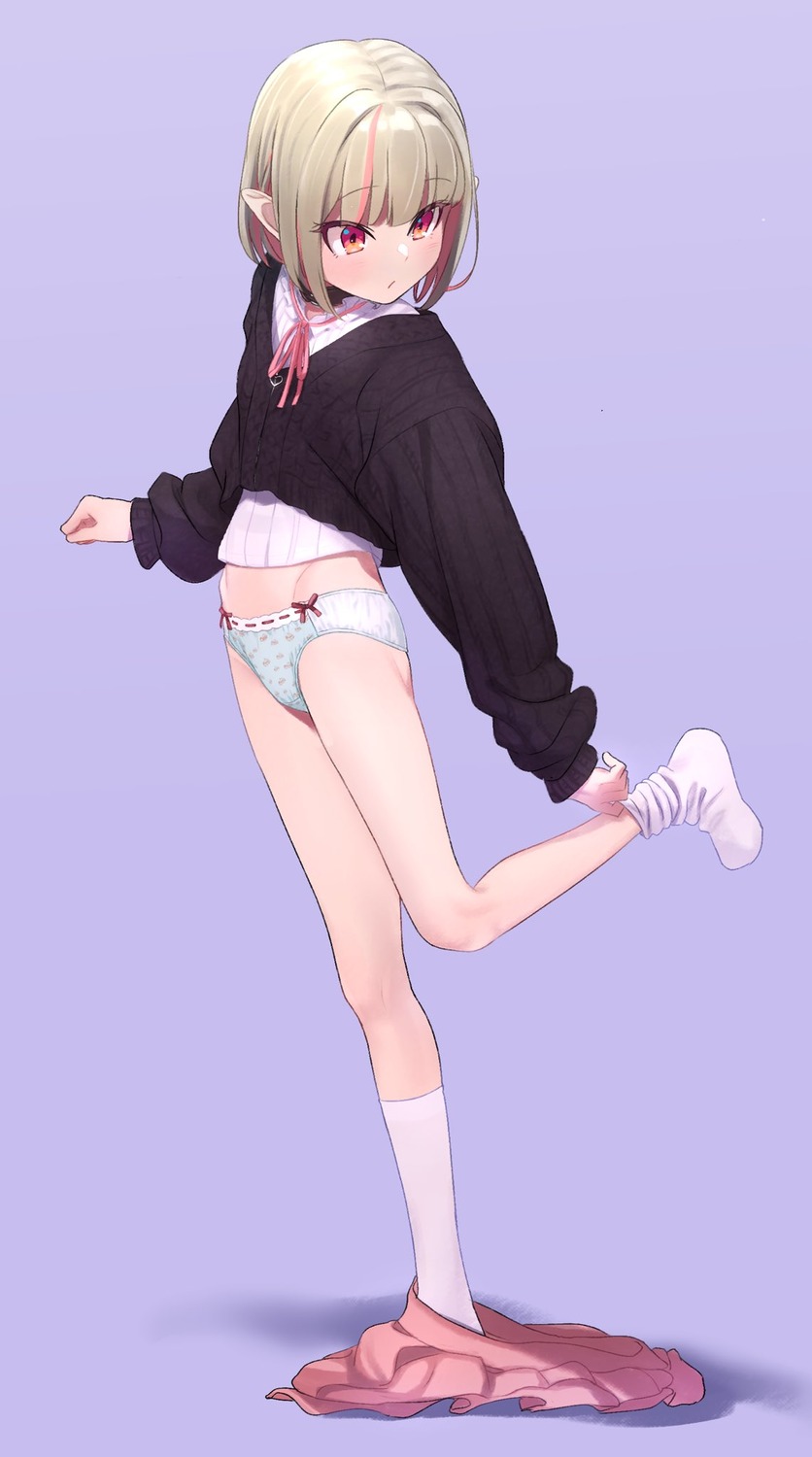 loli makaino_ririmu nijisanji nijisanji_gamers pantsu pointy_ears sabamen sweater undressing