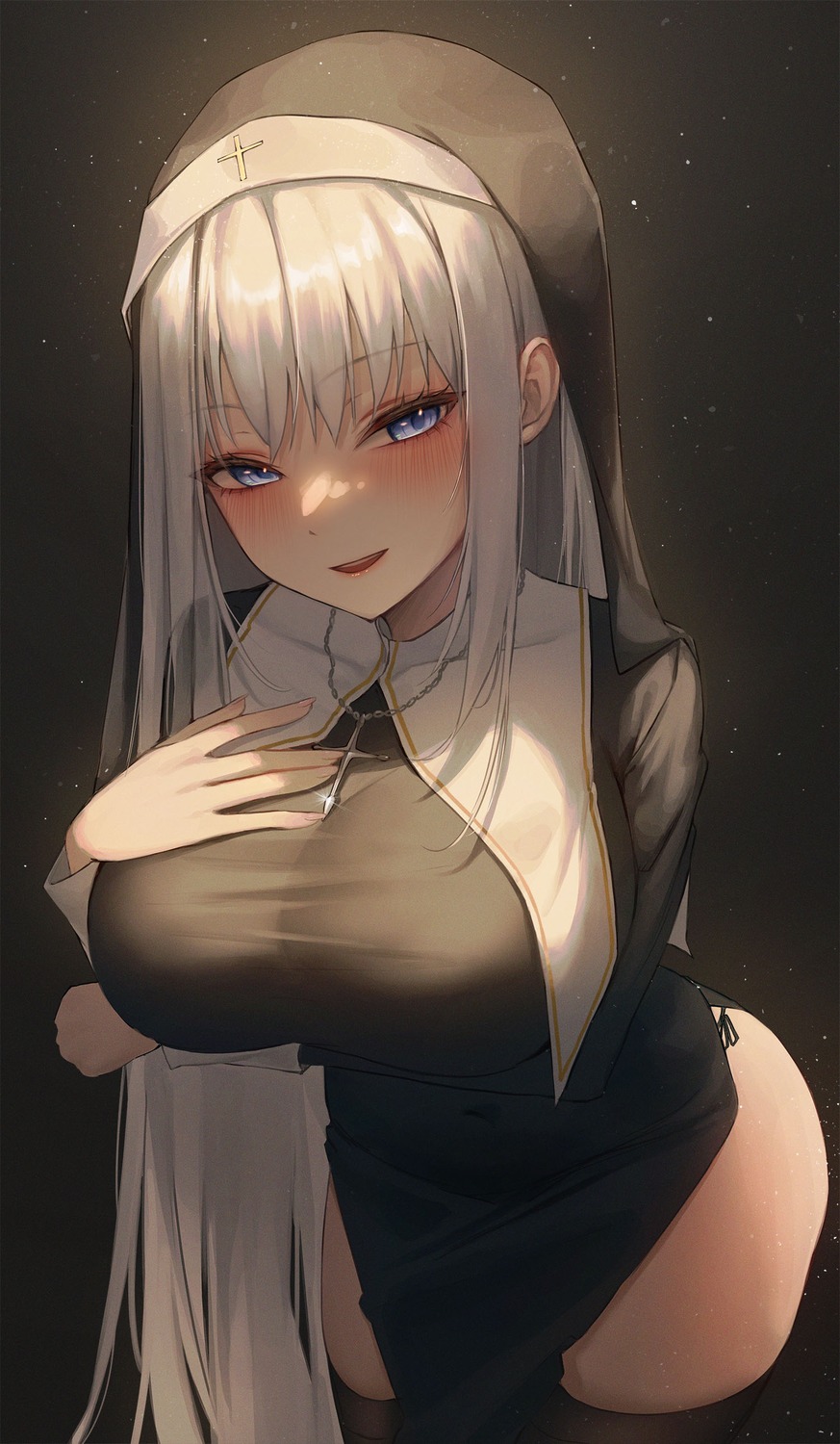 ame_816 breast_hold nun thighhighs