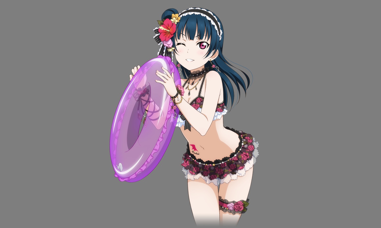 bikini cleavage cropme garter love_live!_sunshine!! see_through swimsuits tattoo transparent_png tsushima_yoshiko