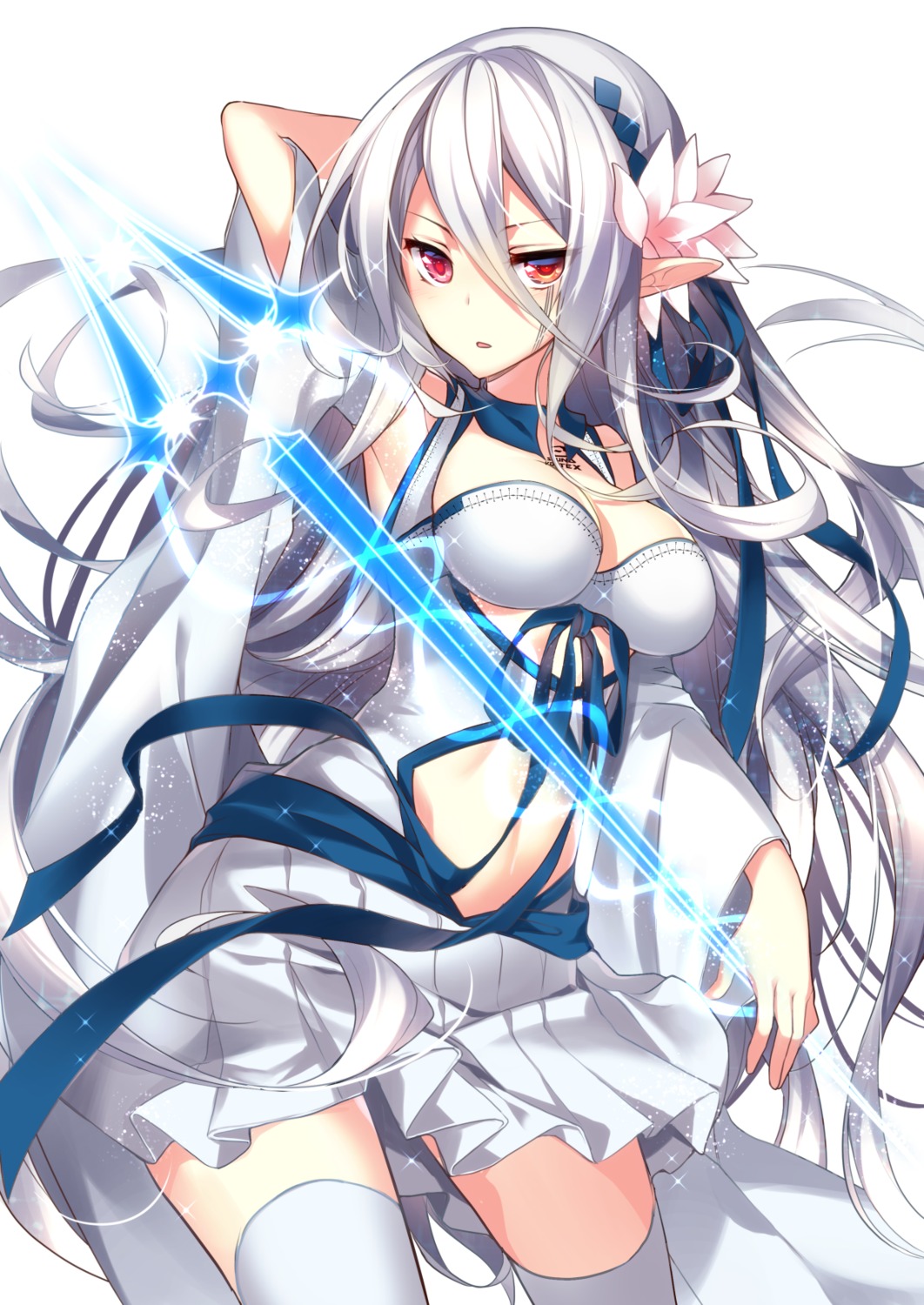 cleavage homadelic ortrinde=nblg=valkyria pointy_ears sound_voltex thighhighs weapon