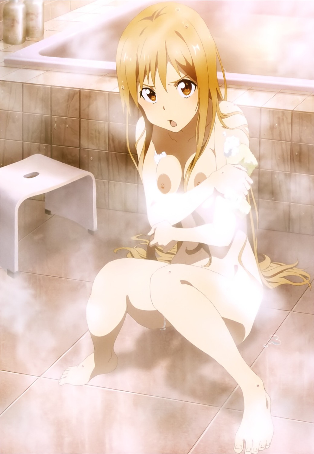 asuna_(sword_art_online) bathing breast_hold cream naked nipples photoshop sword_art_online