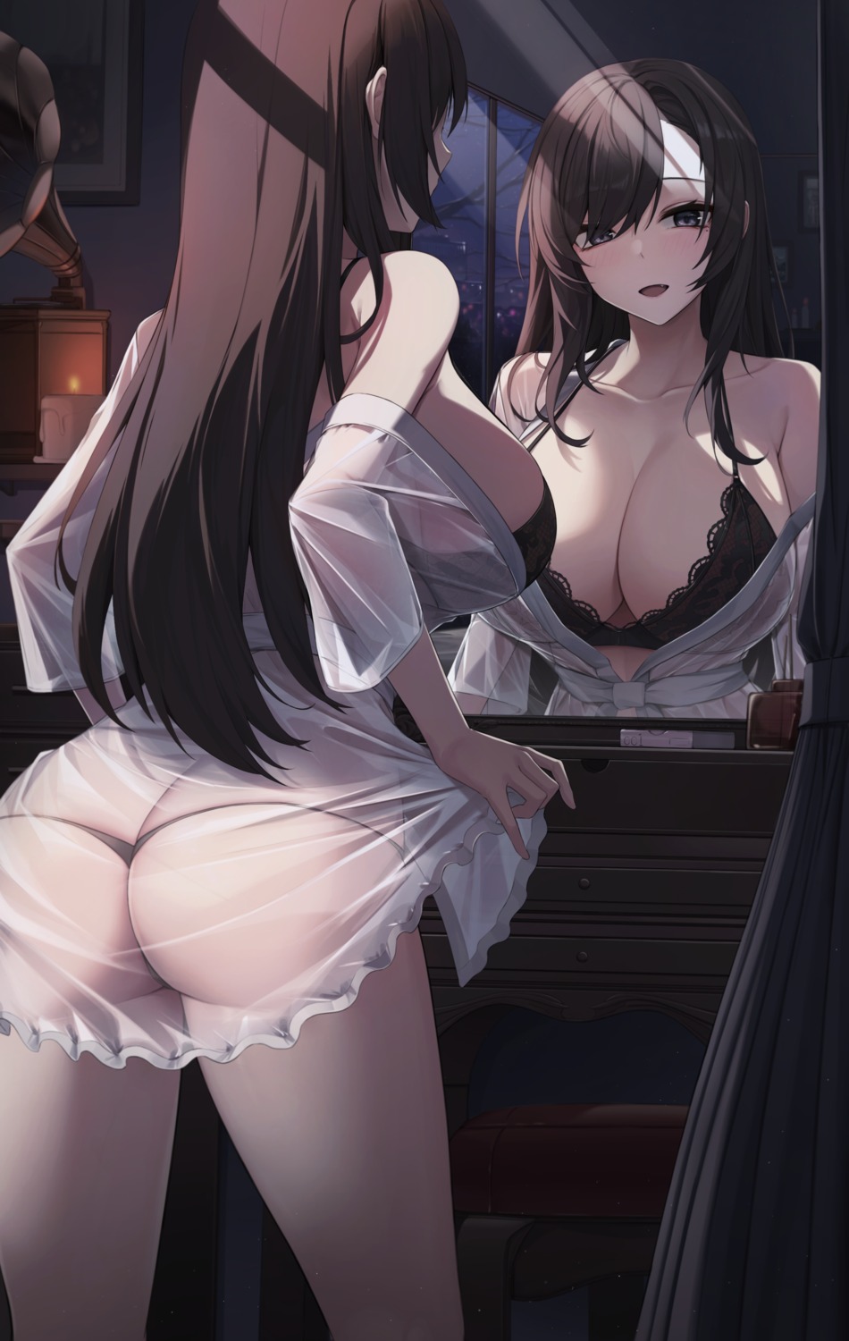 ass bra g_home lingerie open_shirt pantsu see_through thong