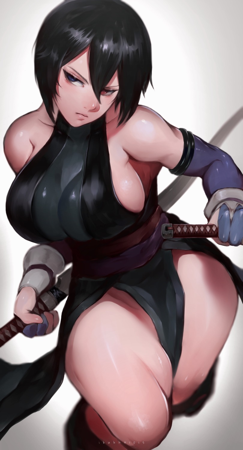 heterochromia ibuo_(ibukht1015) japanese_clothes no_bra samurai_spirits shiki_(samurai_spirits) sword