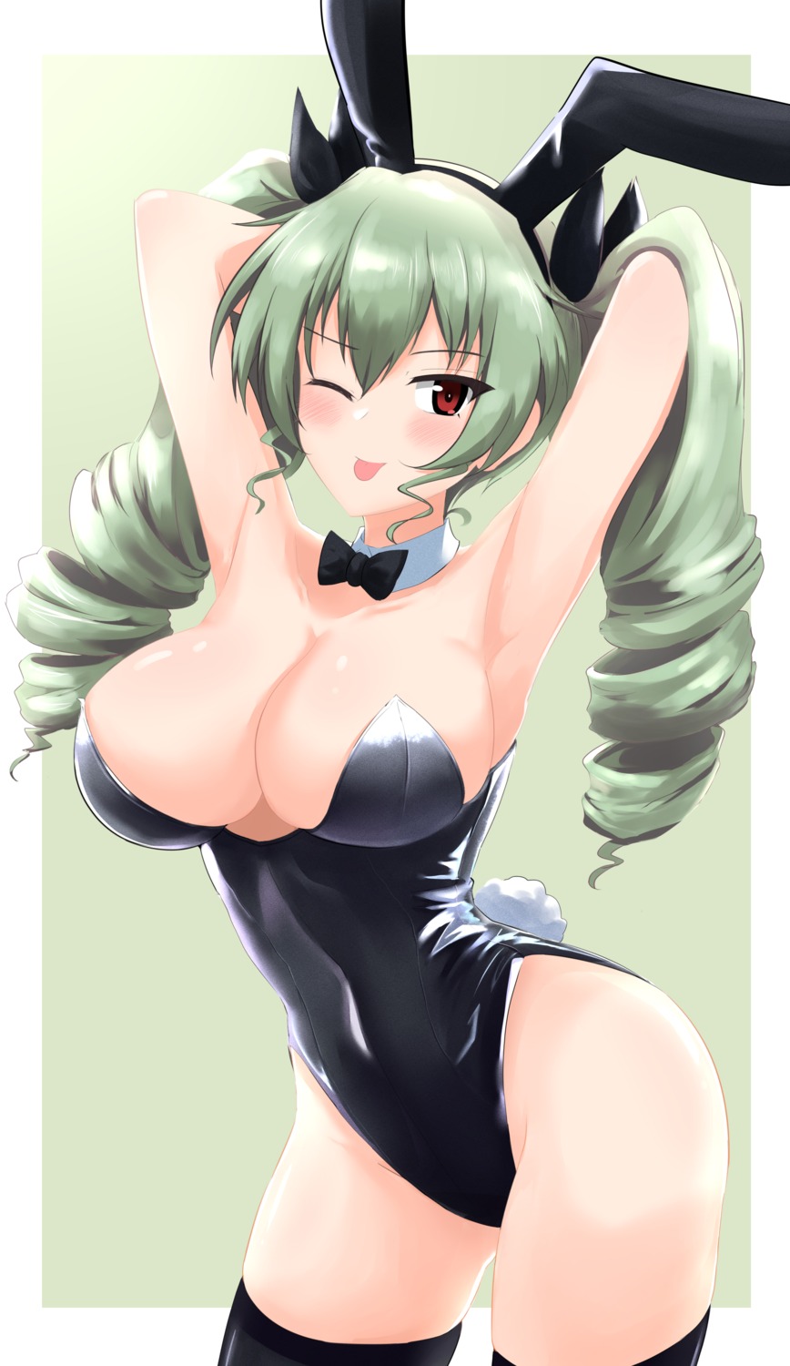 aikir_(jml5160) anchovy animal_ears bunny_ears bunny_girl girls_und_panzer no_bra thighhighs