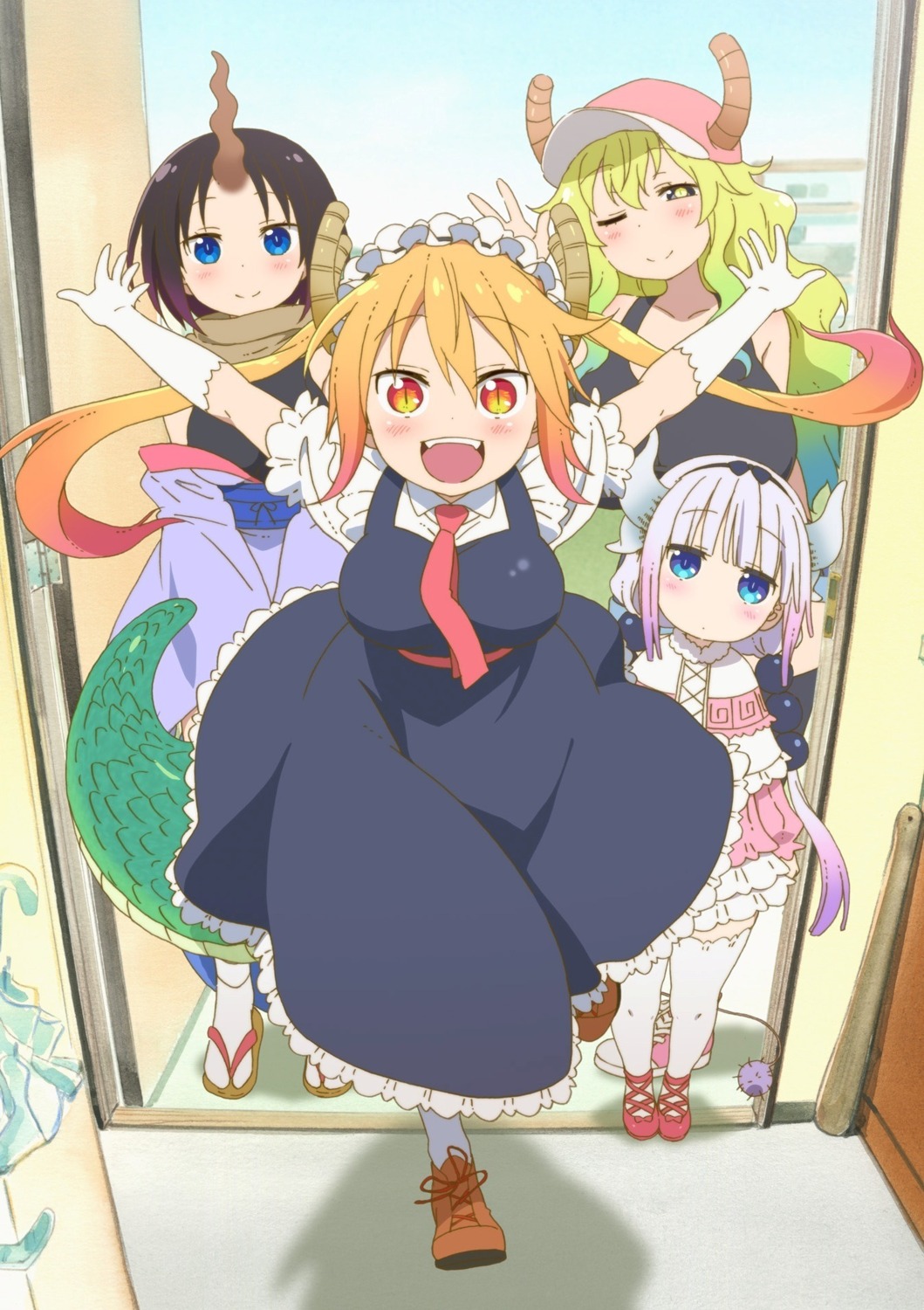 elma_(kobayashi-san_chi_no_maid_dragon) horns kanna_kamui kobayashi-san_chi_no_maid_dragon maid quetzalcoatl_(kobayashi-san_chi_no_maid_dragon) tail thighhighs tooru_(kobayashi-san_chi_no_maid_dragon)