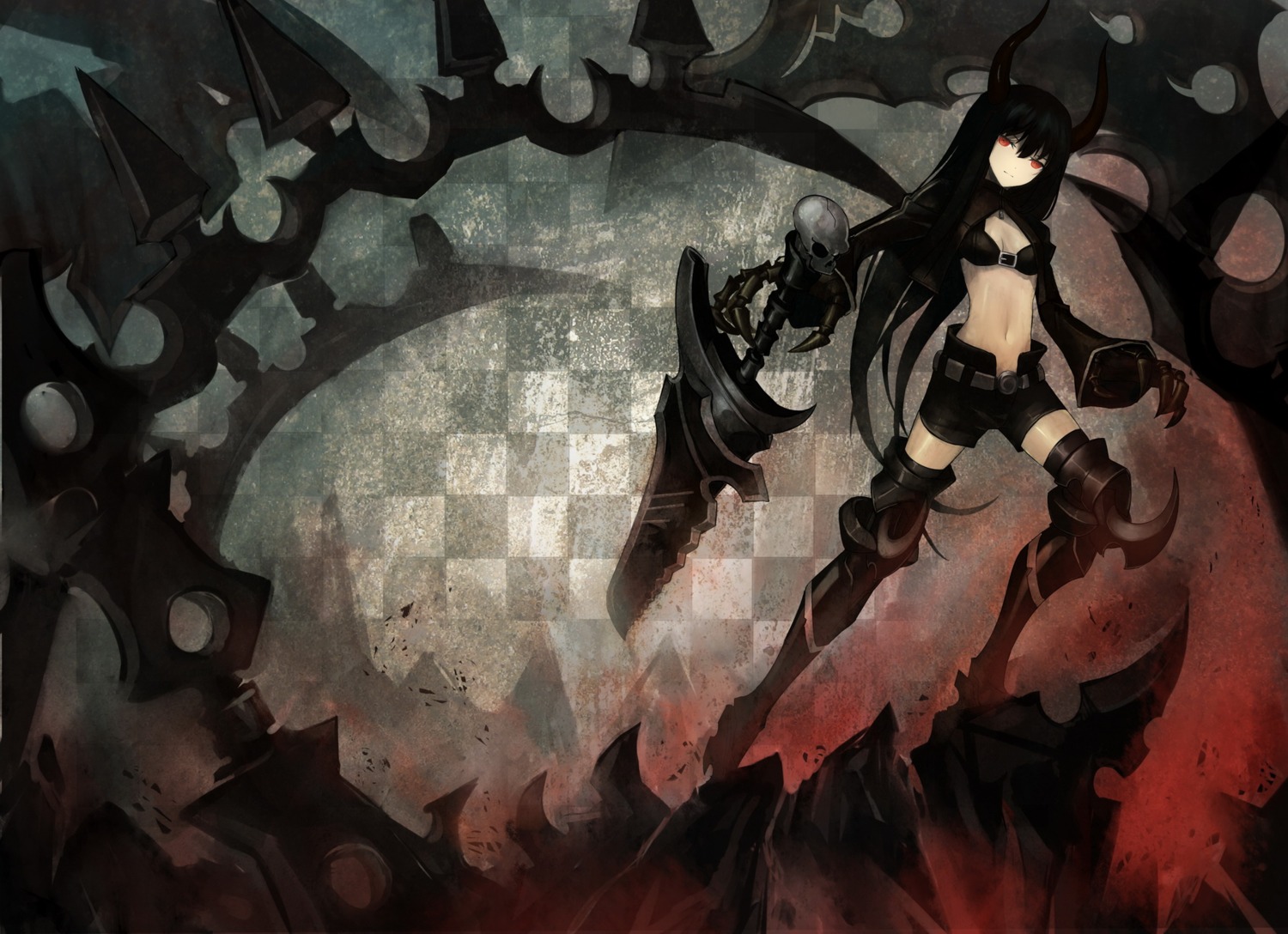 black_gold_saw black_rock_shooter horns kiwamu vocaloid