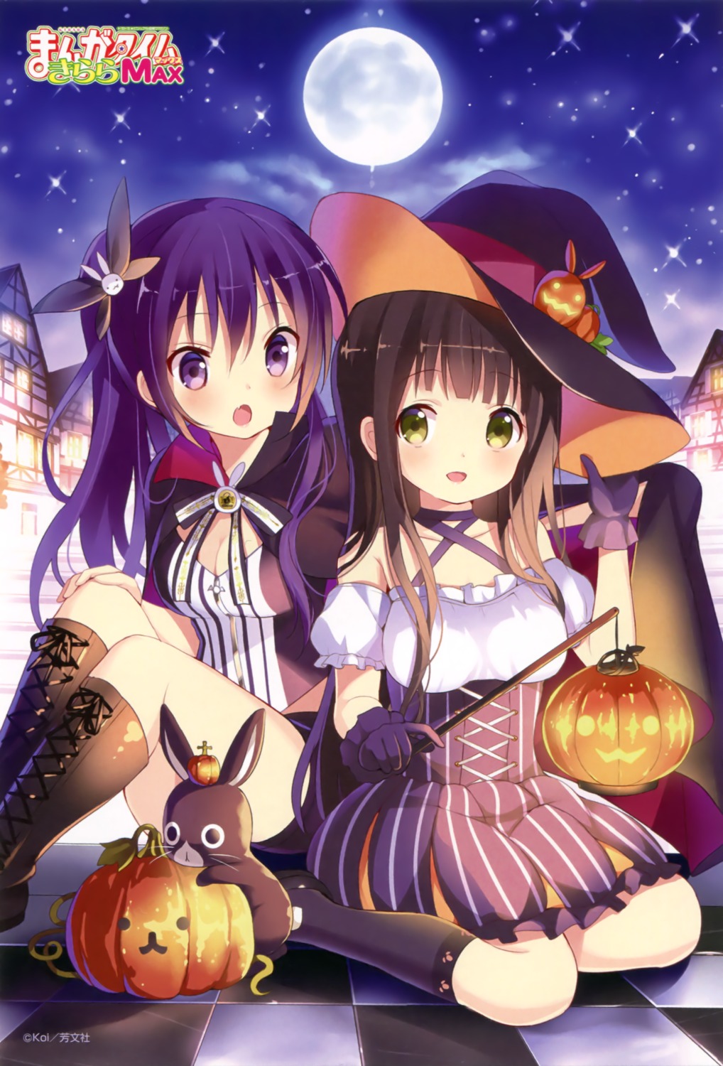 anko_(gochuumon_wa_usagi_desuka?) cleavage dress gochuumon_wa_usagi_desu_ka? halloween koi tedeza_rize ujimatsu_chiya witch