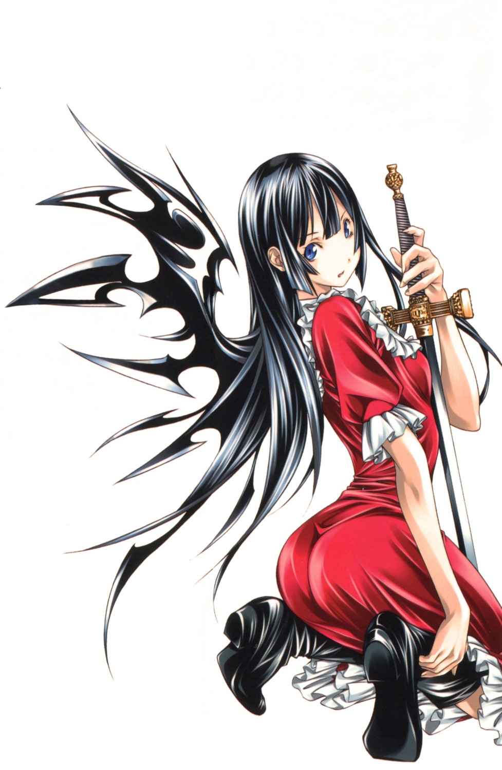 ass dress heels shiozaki_yuuji sword wings