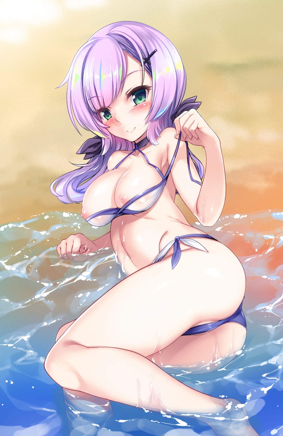 ass azur_lane bikini breasts cameltoe harigane_shinshi javelin_(azur_lane) nipples swimsuits thong undressing wet