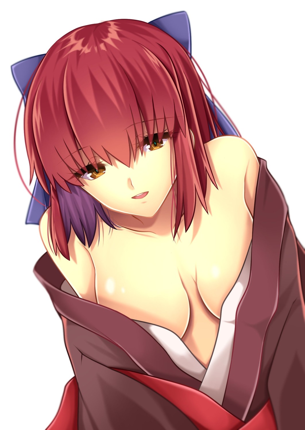 exa_(koyuru) japanese_clothes kohaku no_bra open_shirt tsukihime