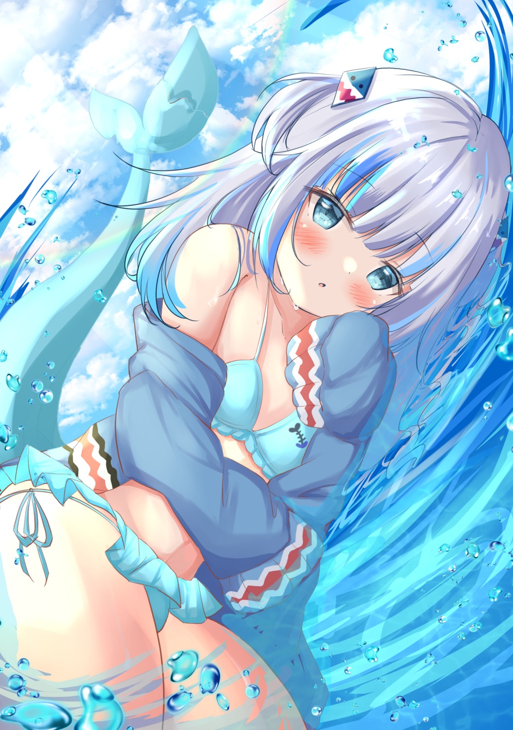 bikini gawr_gura hololive hololive_english kanti15 open_shirt swimsuits tail wet