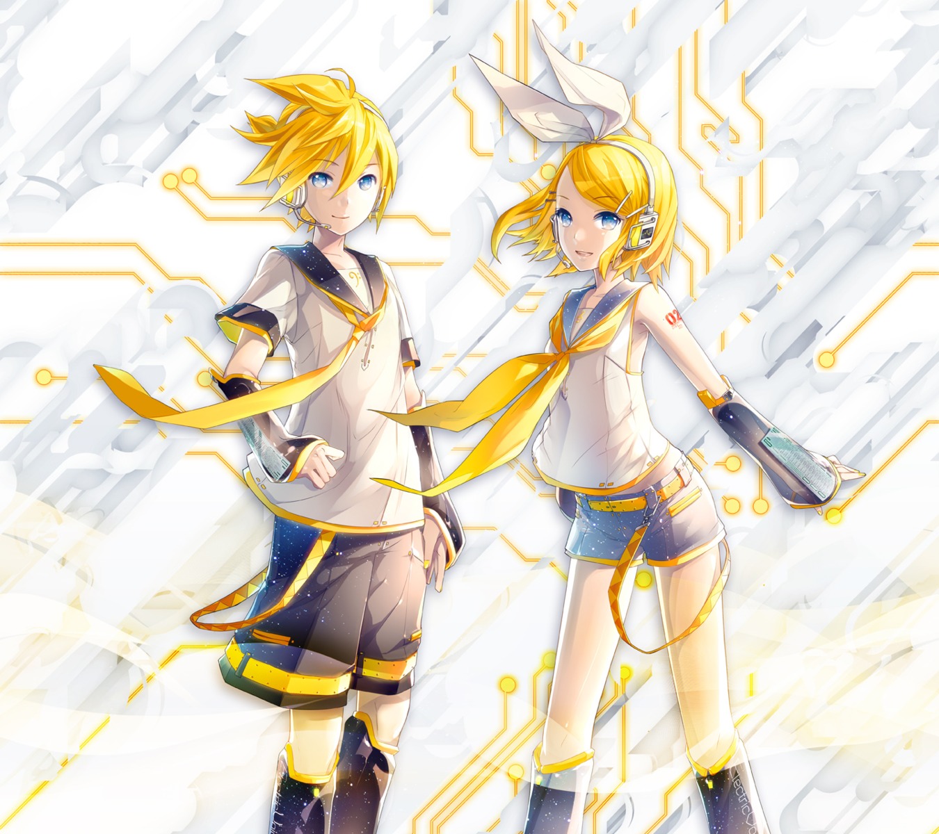 headphones ixima kagamine_len kagamine_rin vocaloid