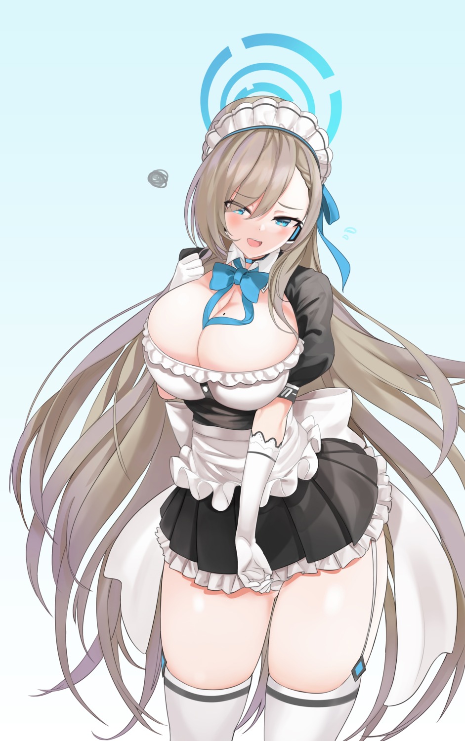 blue_archive cleavage halo ichinose_asuna maid no_bra riba stockings thighhighs