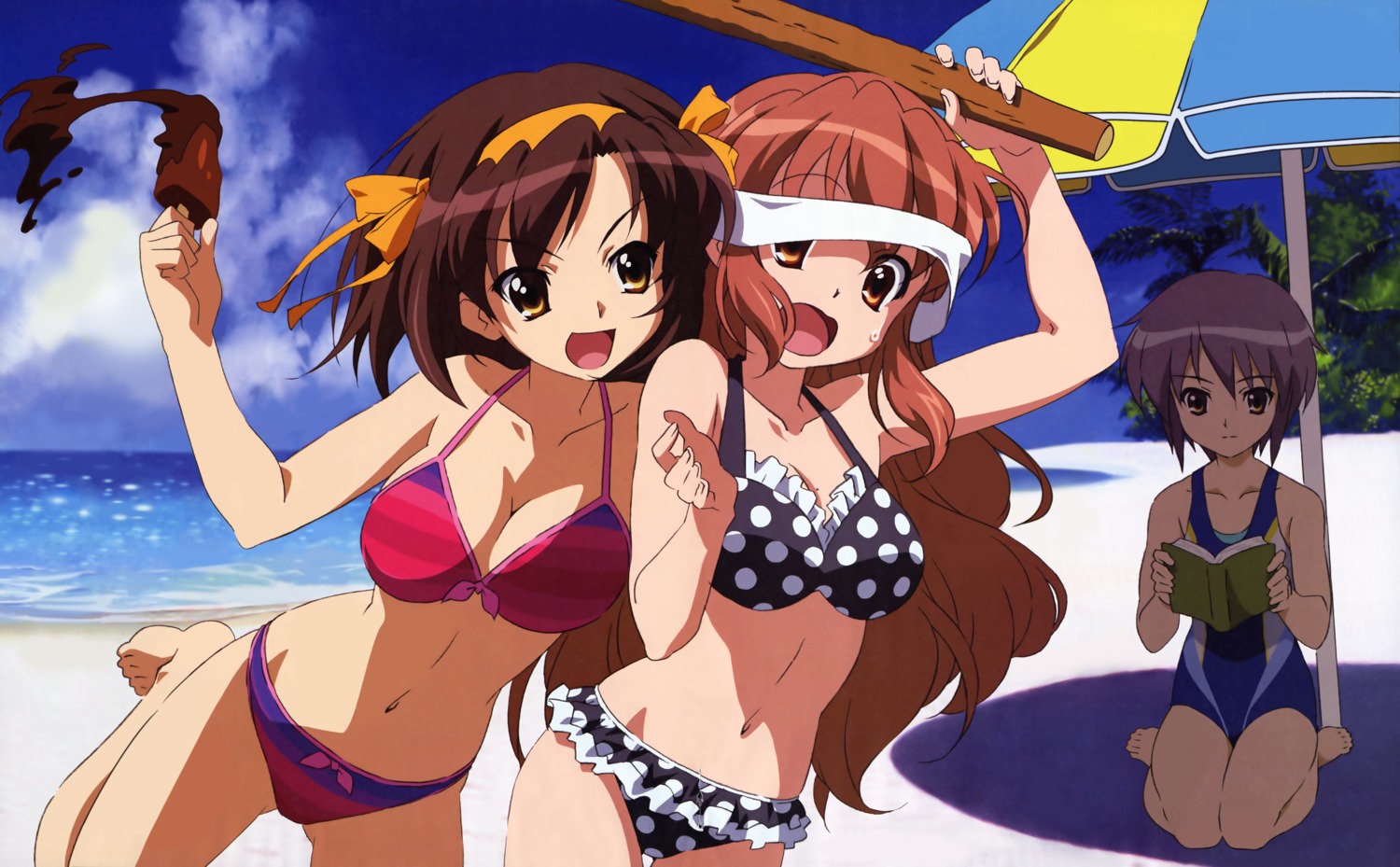 asahina_mikuru bikini detexted gap nagato_yuki suzumiya_haruhi suzumiya_haruhi_no_yuuutsu swimsuits takemoto_yasuhiro