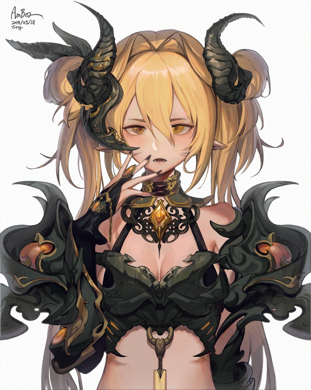 cleavage freng horns pointy_ears