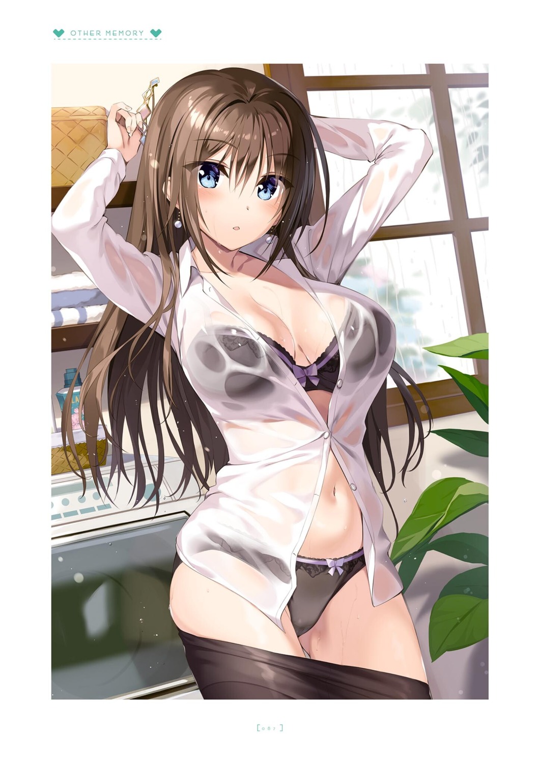 boku_no_kanojo_sensei bra dress_shirt fujiki_maka open_shirt oryou pantsu pantyhose see_through wet wet_clothes