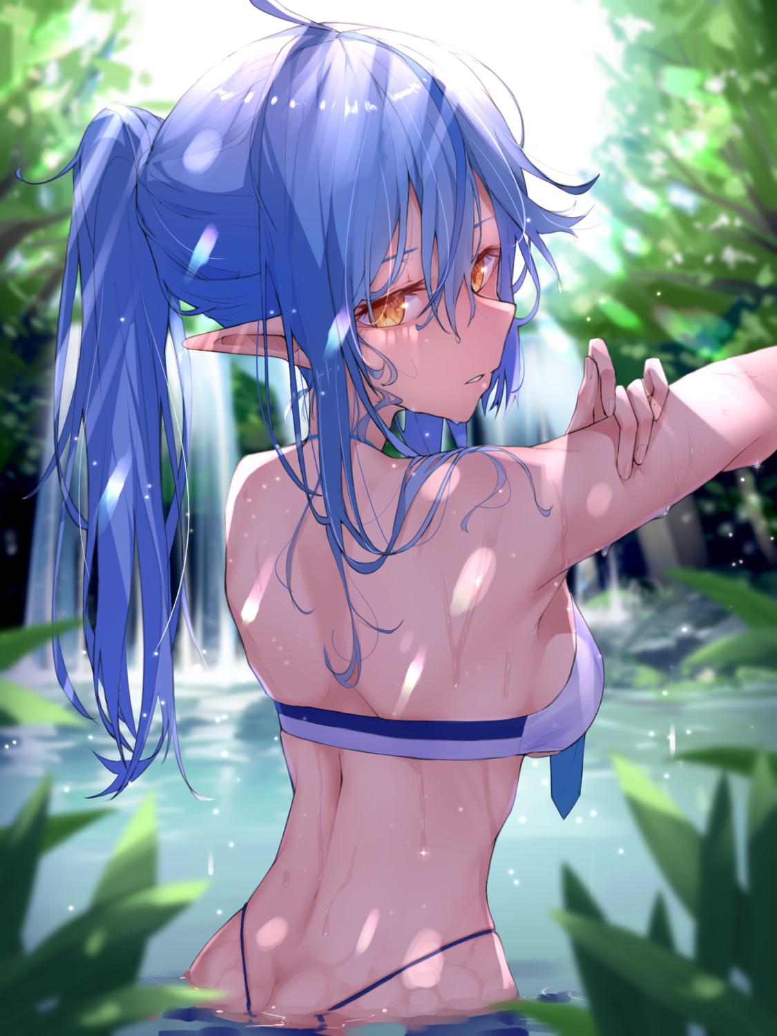 apple_field bikini elf hololive pointy_ears swimsuits wet yukihana_lamy