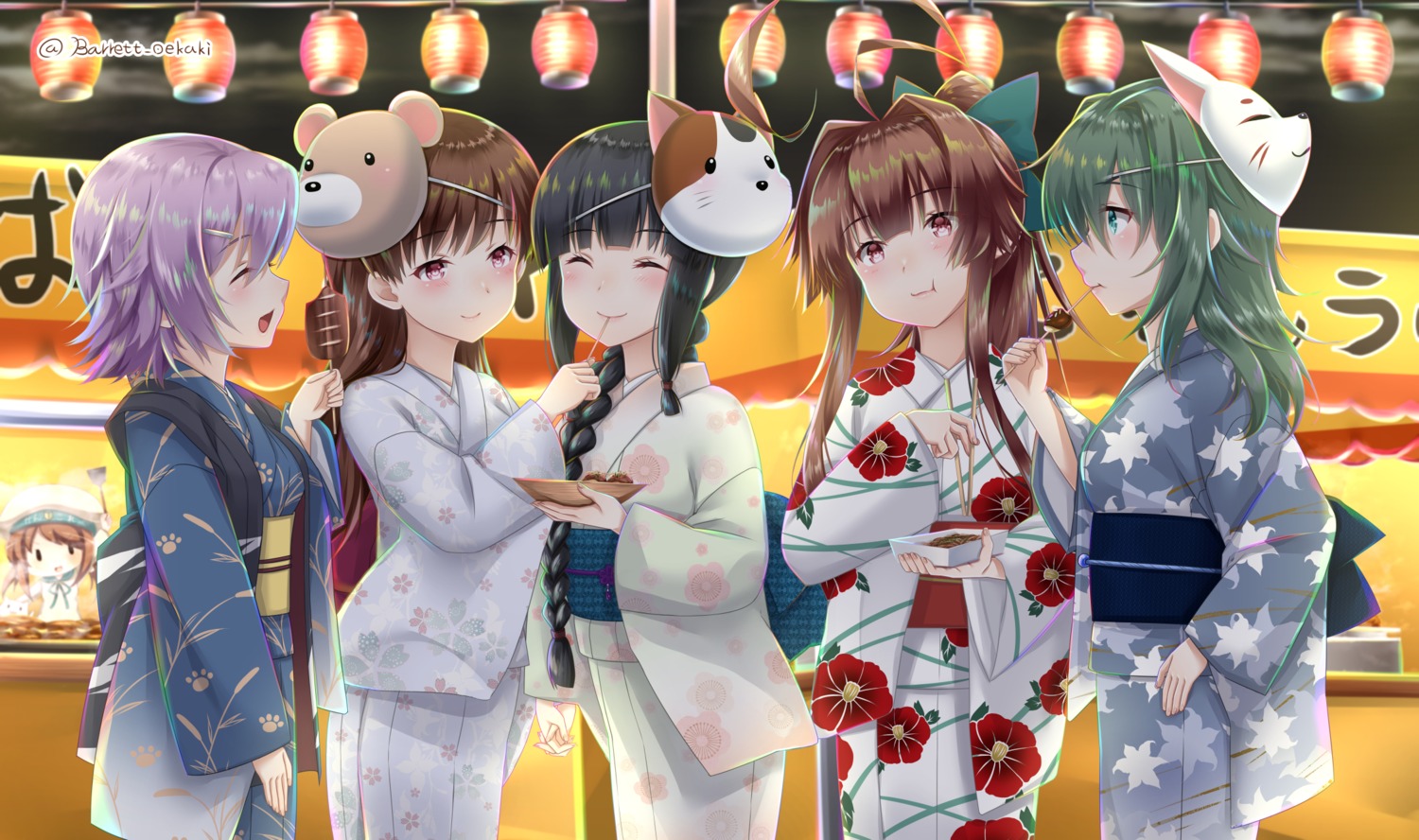 baretto error_musume kantai_collection kiso_(kancolle) kitakami_(kancolle) kuma_(kancolle) ooi_(kancolle) tama_(kancolle) yukata