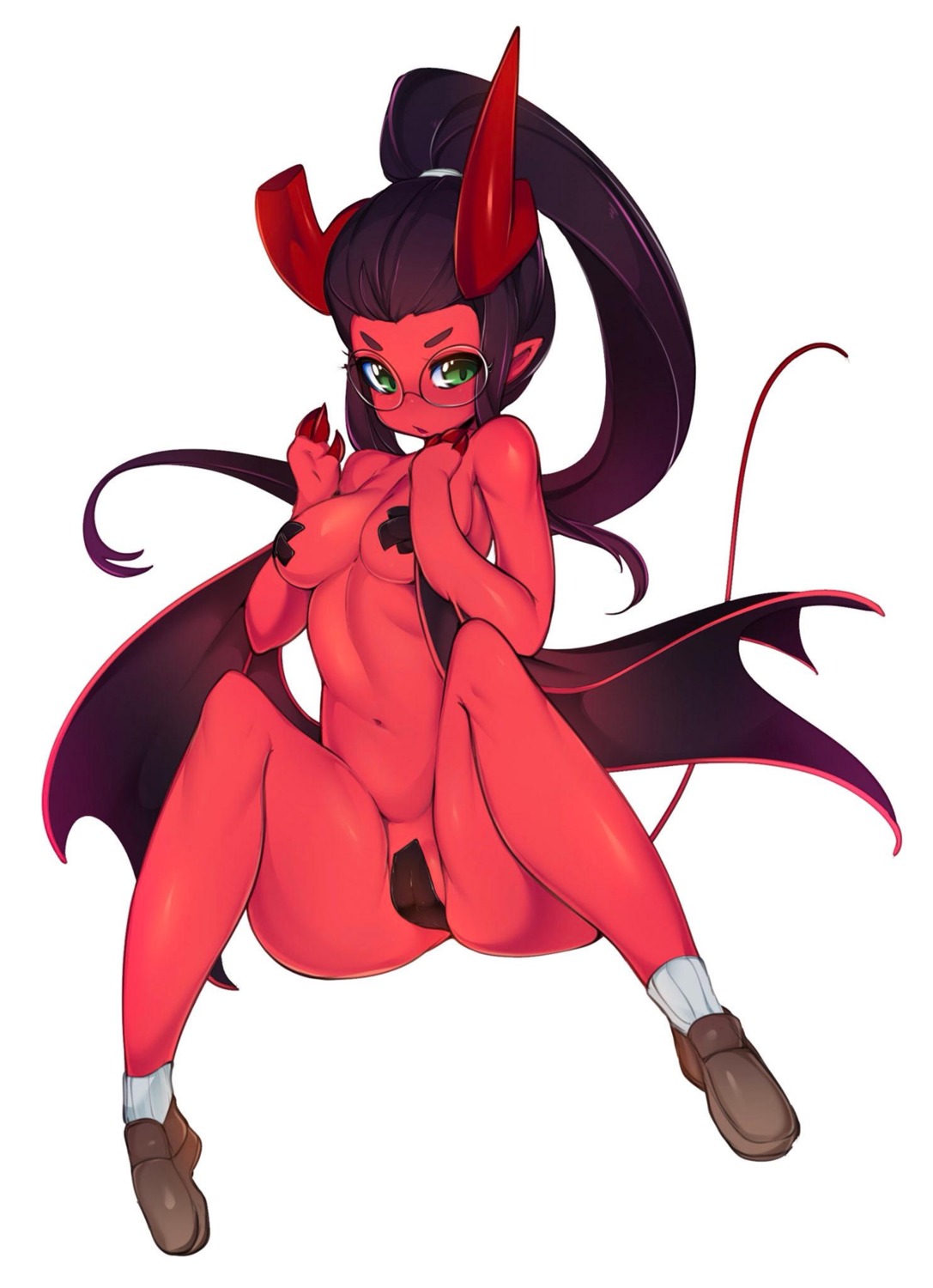 cameltoe devil horns loli maebari megane naked pasties pointy_ears slugbox tail wings