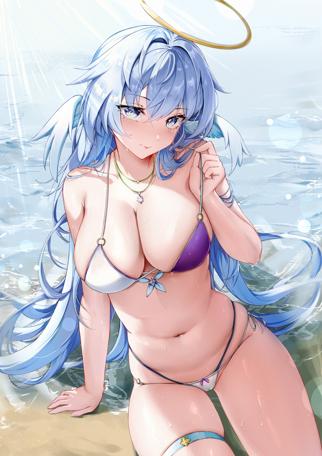 bikini dian_wen_pai_zi garter halo honkai:_star_rail robin swimsuits undressing wet wings