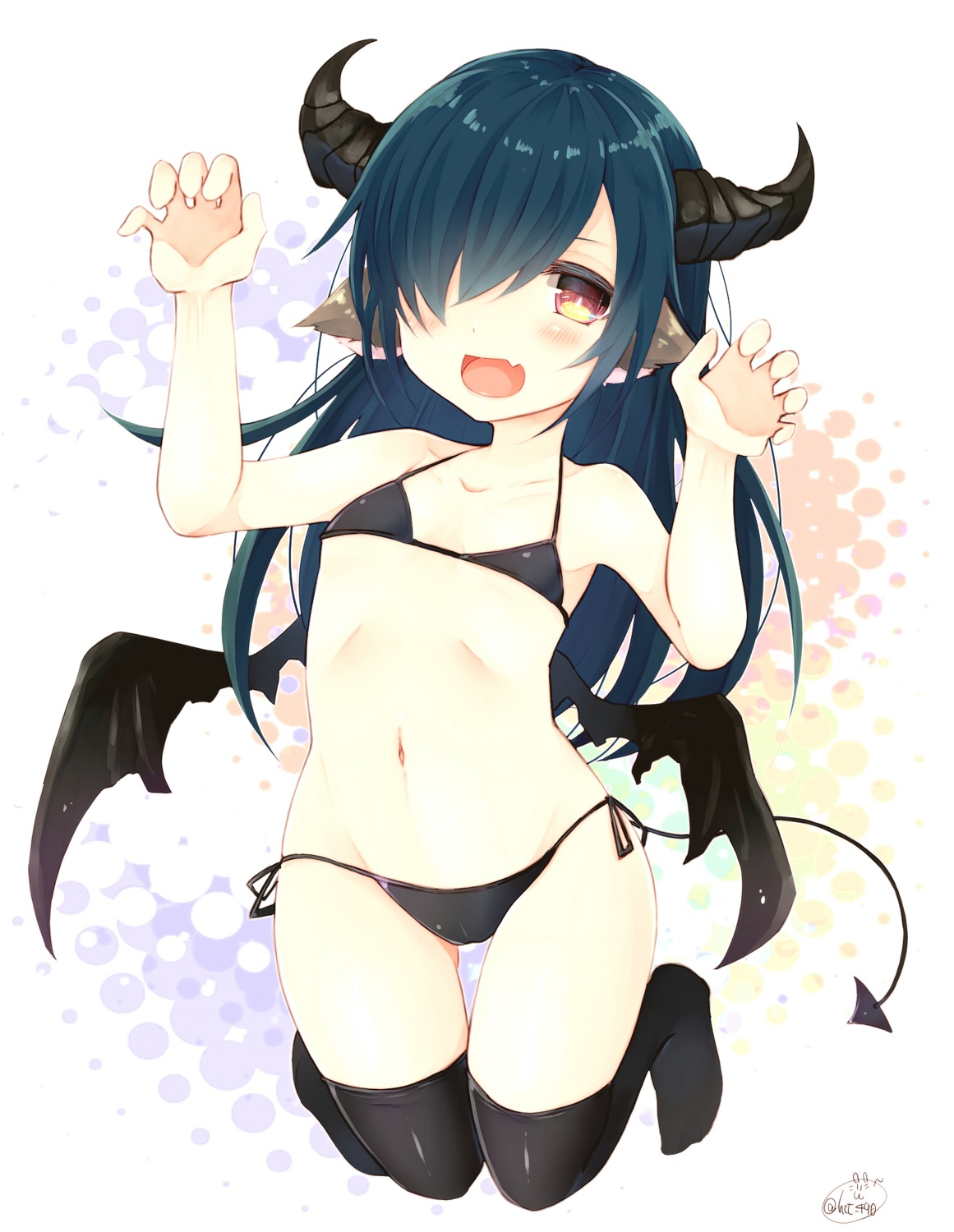 animal_ears bikini chita_(ketchup) horns swimsuits tail thighhighs wings