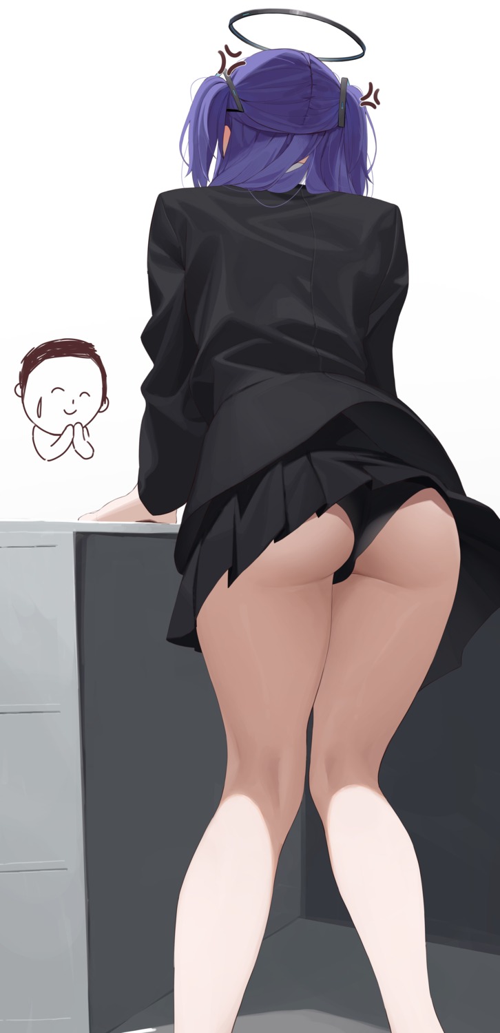 ass blue_archive halo hayase_yuuka not_forever2w pantsu seifuku skirt_lift thong