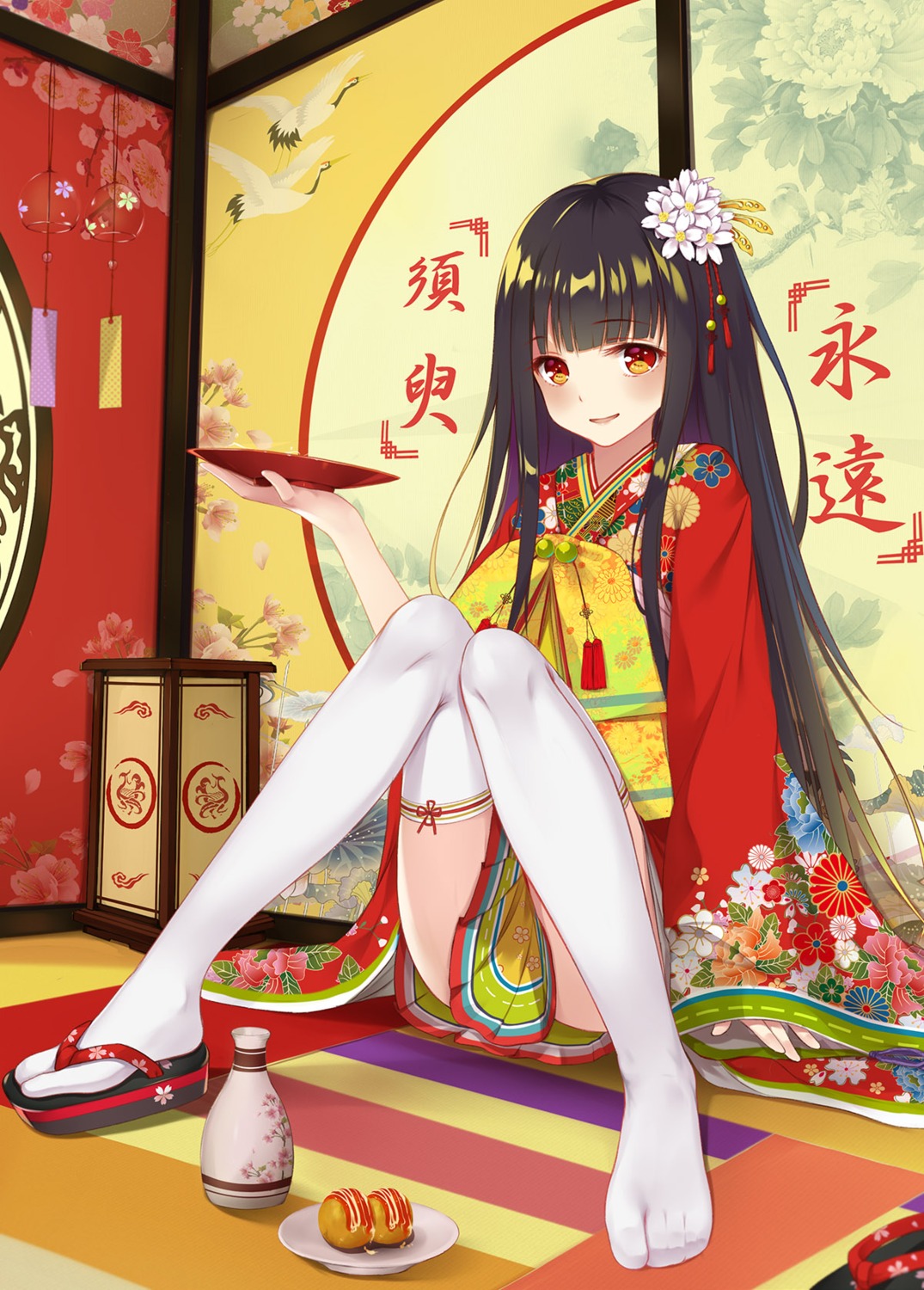 feet flan_(seeyouflan) houraisan_kaguya kimono thighhighs touhou