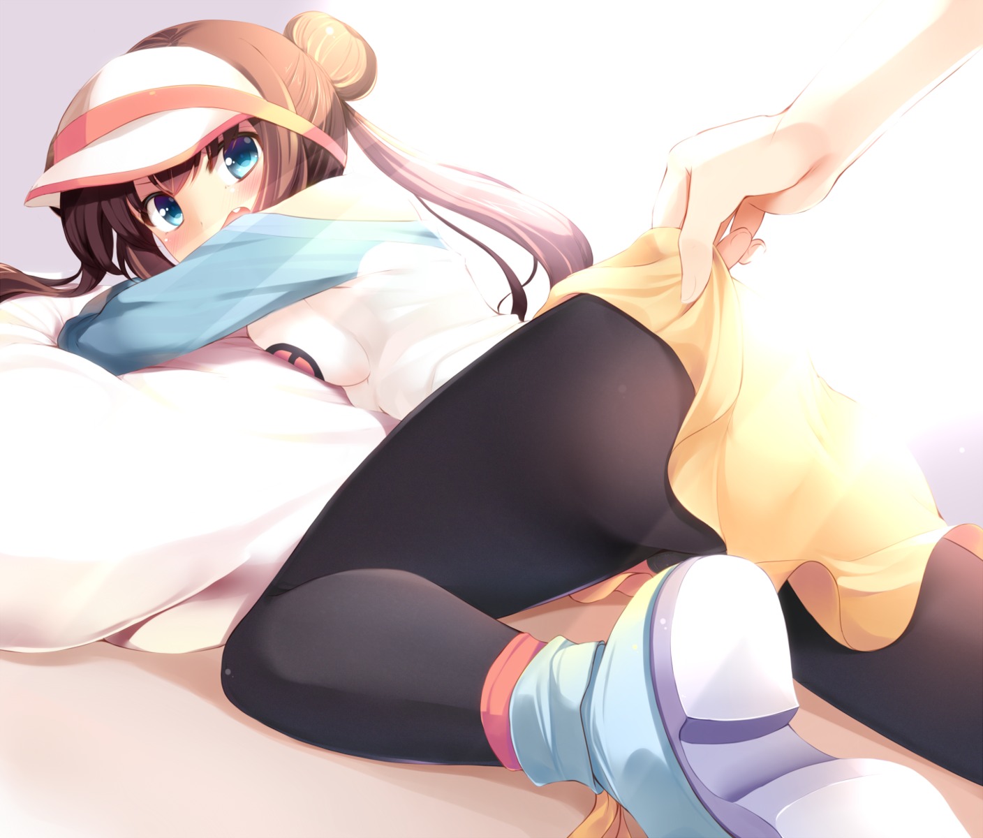 komone_ushio mei_(pokemon) pantyhose pokemon pokemon_b2w2 skirt_lift